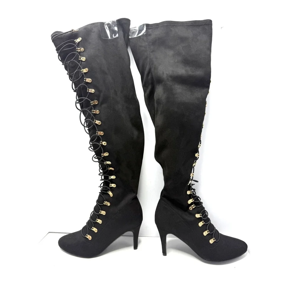 Journee Collection Trill Wide Calf Lace Up Over Knee Dress Boot Size 9 Black NWT